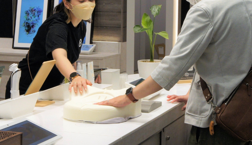 Customer experiencing a product in Japan